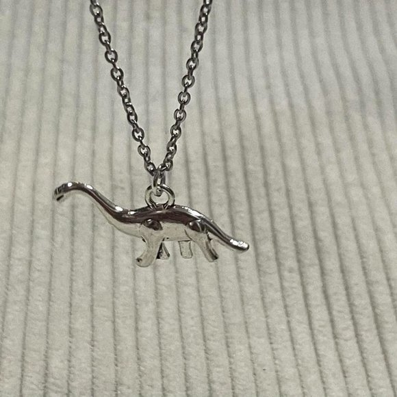 Silver Dinosaur Brontosaurus Necklace - Cute Sauropod, Sinclair, Pendant - Picture 2 of 5